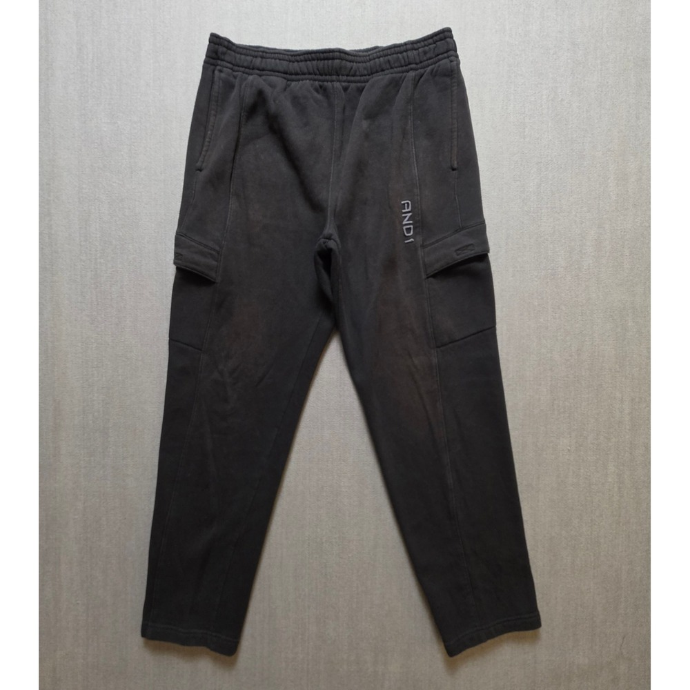 AND1 Cargo Joggers Mens Large Black Fleece Athletic Sweatpants